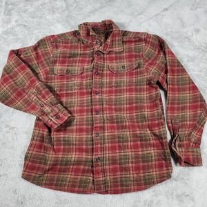 Orvis Flannel Shirt Mens Medium Red Green Plaid Button Front Long Sleeve Classic